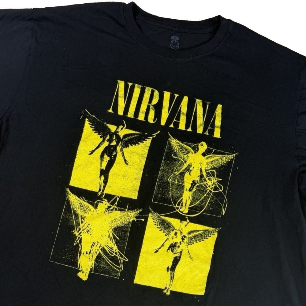 Nirvana T-Shirt Men 2XL Black In Utero Angel Graphic‎ Grunge Rock Short Sleeve